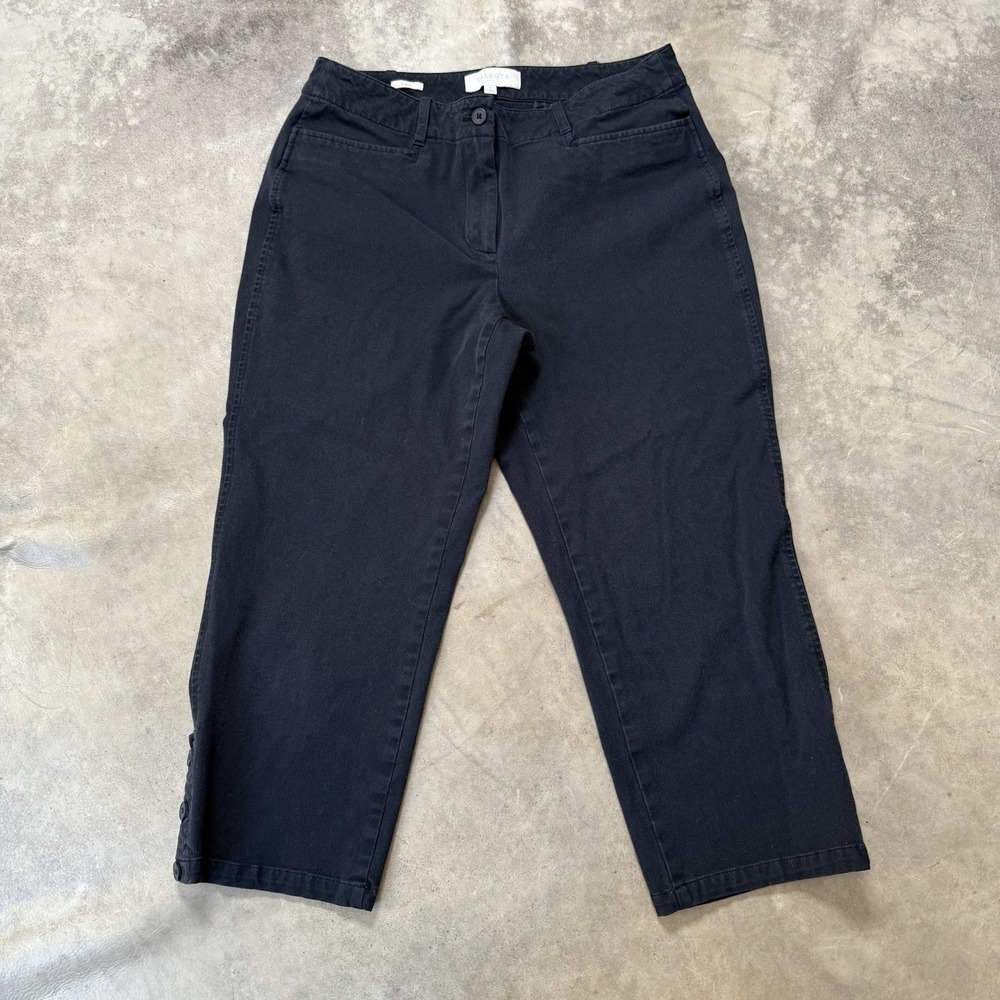 Talbots Pants Womens Size 8 Black Curvy Cropped Button Ankle Casual